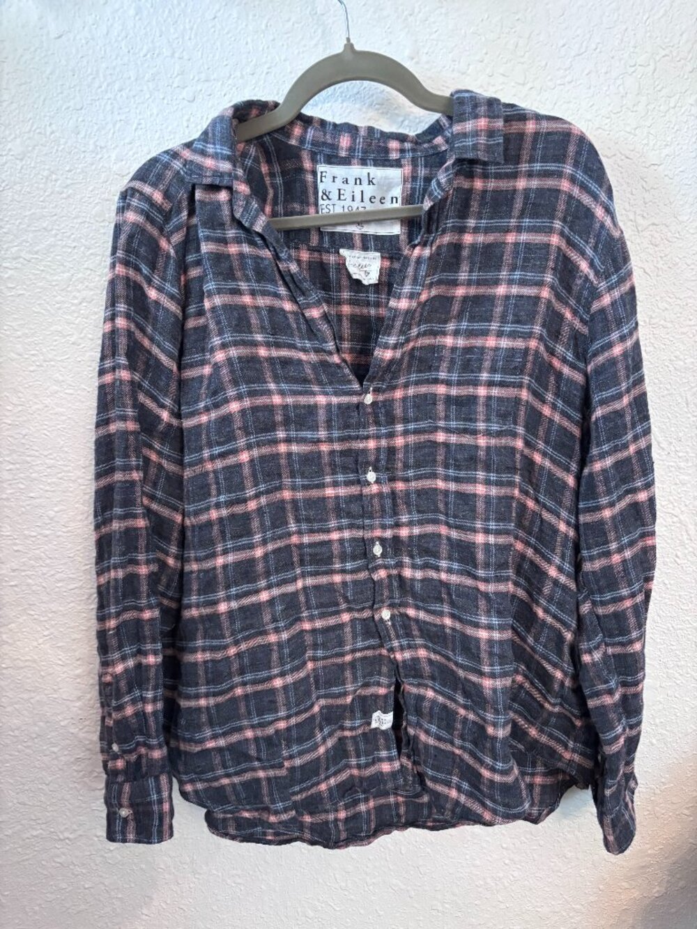Frank & Eileen Eileen Navy & Pink Plaid Flannel Linen Shirt XL Heritage Coastal